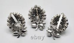 Early Vintage Unsigned Schreiner Rhinestone Fruit Brooch & Clip-on Earrings Set