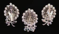 Early Vintage Unsigned Schreiner Rhinestone Fruit Brooch & Clip-on Earrings Set