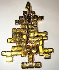 Eisenberg Ice Christmas Tree Pin Brooch Vintage Signed Rhinestones 5 Candle