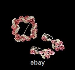 Eisenberg Ice Pink Brooch And Earrings Vintage