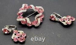 Eisenberg Ice Pink Brooch And Earrings Vintage