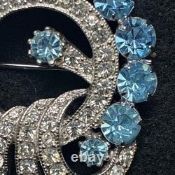 Eisenberg Ice Signed Aqua Blue Rhinestones Swirl brooch Vintage Mid Century