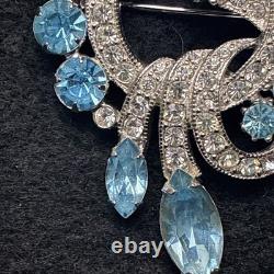 Eisenberg Ice Signed Aqua Blue Rhinestones Swirl brooch Vintage Mid Century