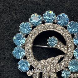 Eisenberg Ice Signed Aqua Blue Rhinestones Swirl brooch Vintage Mid Century
