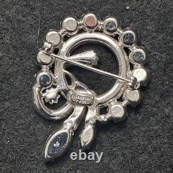 Eisenberg Ice Signed Aqua Blue Rhinestones Swirl brooch Vintage Mid Century