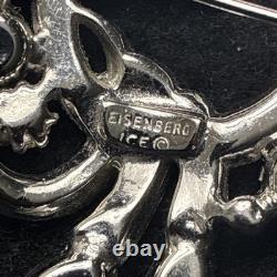 Eisenberg Ice Signed Aqua Blue Rhinestones Swirl brooch Vintage Mid Century