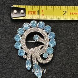 Eisenberg Ice Signed Aqua Blue Rhinestones Swirl brooch Vintage Mid Century
