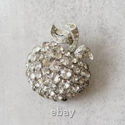 Eisenberg Vintage 1940s Bridal Brooch Script E Signed Clear Rhinestone Apple Pin