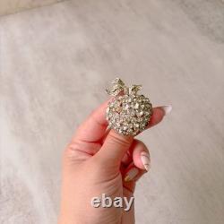 Eisenberg Vintage 1940s Bridal Brooch Script E Signed Clear Rhinestone Apple Pin