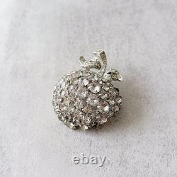 Eisenberg Vintage 1940s Bridal Brooch Script E Signed Clear Rhinestone Apple Pin
