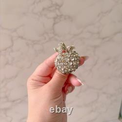 Eisenberg Vintage 1940s Bridal Brooch Script E Signed Clear Rhinestone Apple Pin