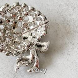 Eisenberg Vintage 1940s Bridal Brooch Script E Signed Clear Rhinestone Apple Pin