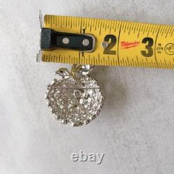 Eisenberg Vintage 1940s Bridal Brooch Script E Signed Clear Rhinestone Apple Pin