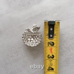Eisenberg Vintage 1940s Bridal Brooch Script E Signed Clear Rhinestone Apple Pin
