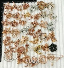 Elegant Floral Brooch Lot 50 Rhinestone Crystal Pearl Gold Tone Vintage Style