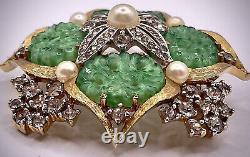 Elegant Sparkling? SIGNED'JOMAZ'? Faux-Jade Pave-RS Golden-Setting? BROOCH-PIN