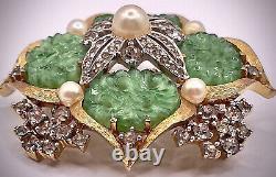 Elegant Sparkling? SIGNED'JOMAZ'? Faux-Jade Pave-RS Golden-Setting? BROOCH-PIN