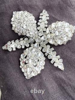 Elsa Schiaparelli Orchid Brooch Unsigned Rhinestone Vintage 1950s Couture