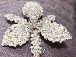 Elsa Schiaparelli Orchid Brooch Unsigned Rhinestone Vintage 1950s Couture