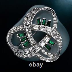 Emerald Green Clear Rhinestone Brooch Vintage Art Deco 1930s Glamour