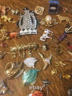 Estate Lbs All Animals Brooches Earrings Sets Lot Vintage Mod Signed Unsigned