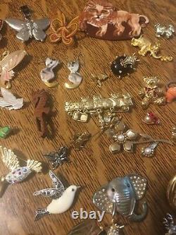 Estate Lbs All Animals Brooches Earrings Sets Lot Vintage Mod Signed Unsigned