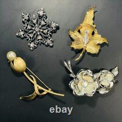 Estate Vintage Rhinestones Gold Tone Brooch/Pin Lot of 35 High Quality Unmarked
