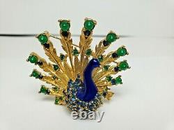 Excellent Signed ©BOUCHER Rhinestone PEACOCK Brooch Pin Numbered Green Blue Vntg