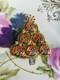 Exceptional Christmas Tree Brooch, Vintage Reverse Painted Floral Brooch, Rare