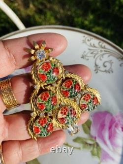 Exceptional Christmas Tree Brooch, Vintage Reverse Painted Floral Brooch, Rare