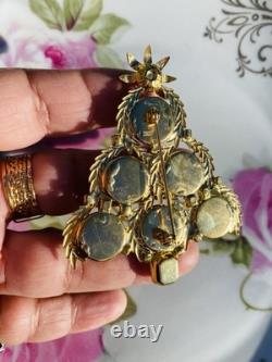 Exceptional Christmas Tree Brooch, Vintage Reverse Painted Floral Brooch, Rare