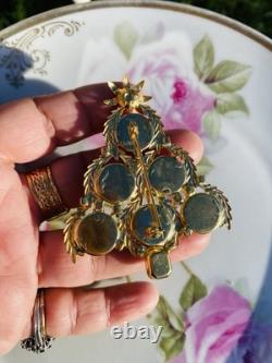 Exceptional Christmas Tree Brooch, Vintage Reverse Painted Floral Brooch, Rare