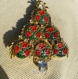 Exceptional Christmas Tree Brooch, Vintage Reverse Painted Floral Brooch, Rare