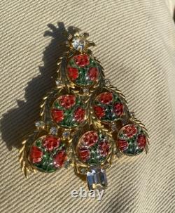 Exceptional Christmas Tree Brooch, Vintage Reverse Painted Floral Brooch, Rare