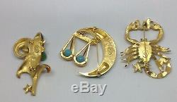 Exceptionally Rare Vintage Signed DeNicola COMPLETE Enameled Jeweled Zodiac Set