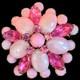 Exquisite 1940s Pink Givre Glass Cabachons & Marquise Rhinestones Floral Brooch