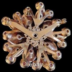 Exquisite 1940s Pink Givre Glass Cabachons & Marquise Rhinestones Floral Brooch