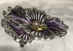 Exquisite Enameled Vintage Boucher Figural Rhinestone Pansy Flower Brooch
