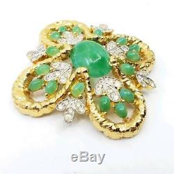 Exquisite Vintage Joseph Mazer JOMAZ Jade Glass Rhinestones Brooch pin