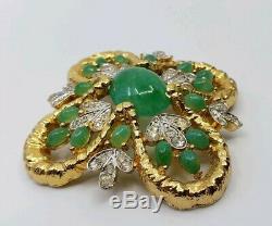 Exquisite Vintage Joseph Mazer JOMAZ Jade Glass Rhinestones Brooch pin