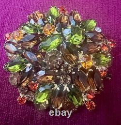 FABULOUS VTG JULIANA D&E EARLY 60s SHADES OF FALL HUGE DOMED RHINESTONES BROOCH