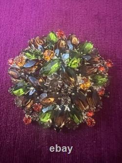 FABULOUS VTG JULIANA D&E EARLY 60s SHADES OF FALL HUGE DOMED RHINESTONES BROOCH
