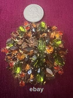 FABULOUS VTG JULIANA D&E EARLY 60s SHADES OF FALL HUGE DOMED RHINESTONES BROOCH
