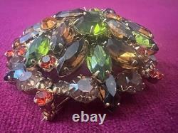 FABULOUS VTG JULIANA D&E EARLY 60s SHADES OF FALL HUGE DOMED RHINESTONES BROOCH