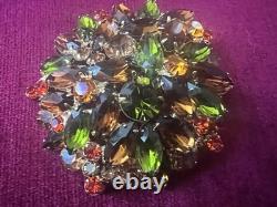 FABULOUS VTG JULIANA D&E EARLY 60s SHADES OF FALL HUGE DOMED RHINESTONES BROOCH
