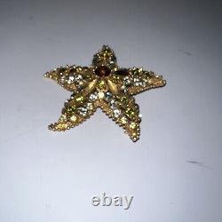 FLORENZA Goldtone Starfish Multicolored Rhinestone Vintage Brooch Pin