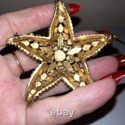 FLORENZA Goldtone Starfish Multicolored Rhinestone Vintage Brooch Pin