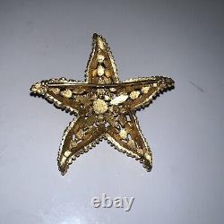 FLORENZA Goldtone Starfish Multicolored Rhinestone Vintage Brooch Pin