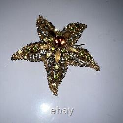 FLORENZA Goldtone Starfish Multicolored Rhinestone Vintage Brooch Pin