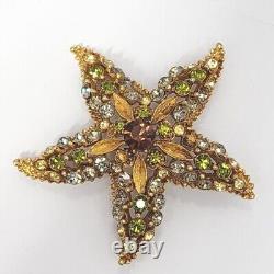 FLORENZA Goldtone Starfish Multicolored Rhinestone Vintage Brooch Pin